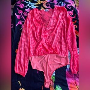 Pink sheer bodysuit size L long sleeve
